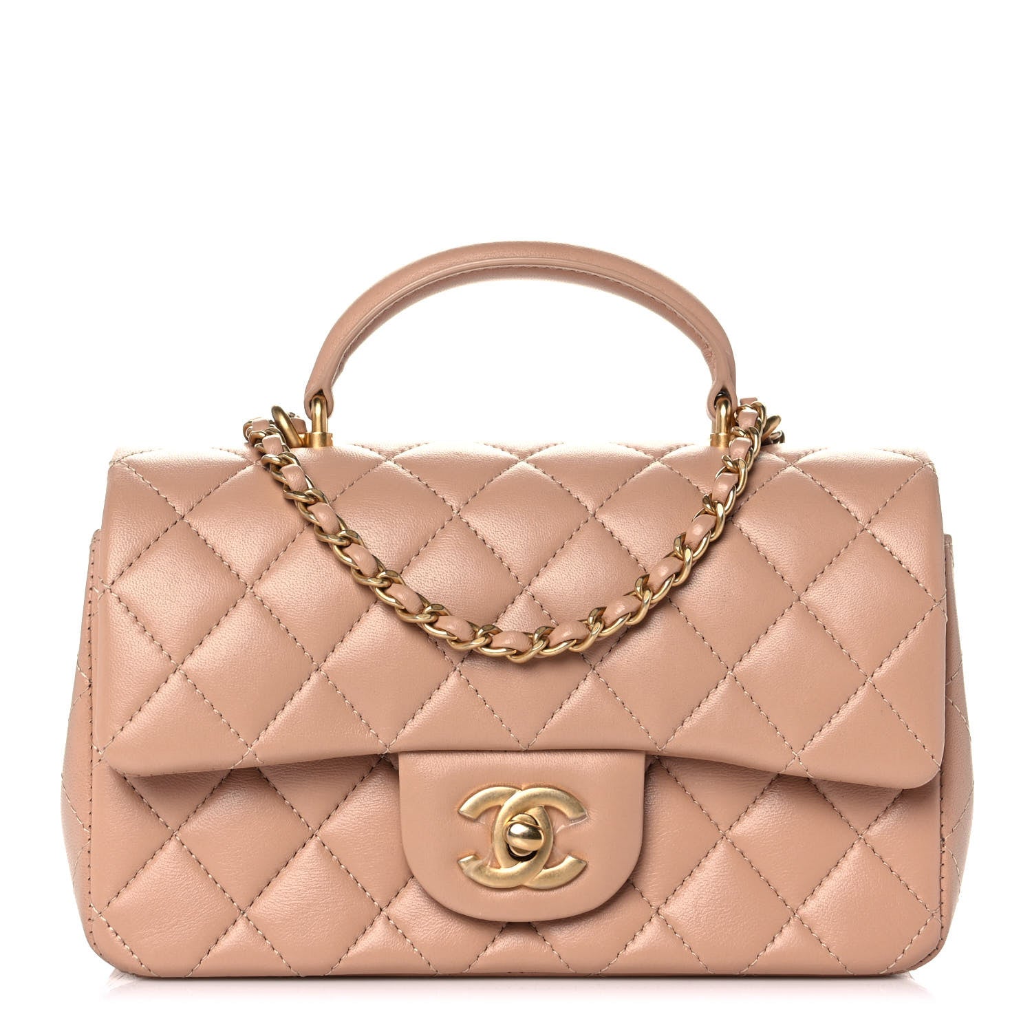 Chanel Lambskin Quilted Mini Top Handle Rectangular Flap Beige 1 of 12