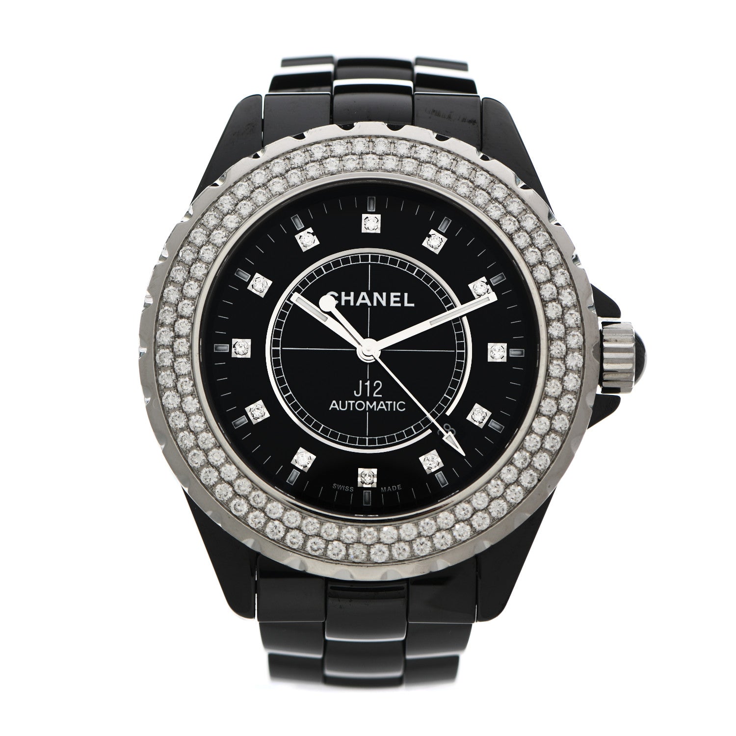 Chanel Stainless Steel Ceramic Diamond Pave Bezel 41mm J12 Automatic Watch Black 1 of 5
