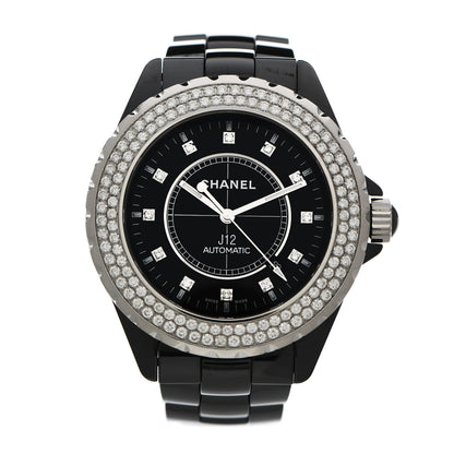Chanel Stainless Steel Ceramic Diamond Pave Bezel 41mm J12 Automatic Watch Black 1 of 5