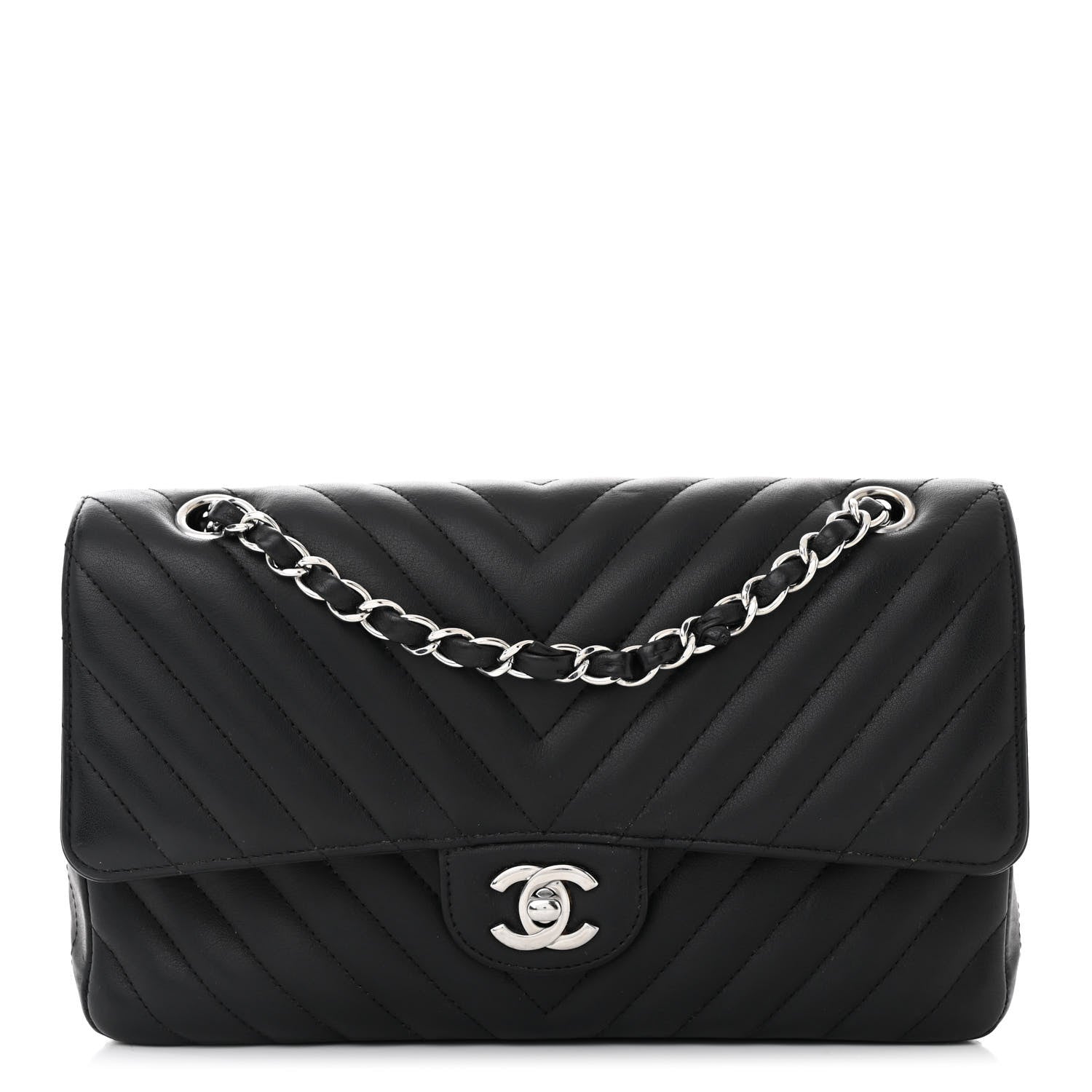 Chanel Lambskin Chevron Quilted Medium Double Flap Black 1 of 10