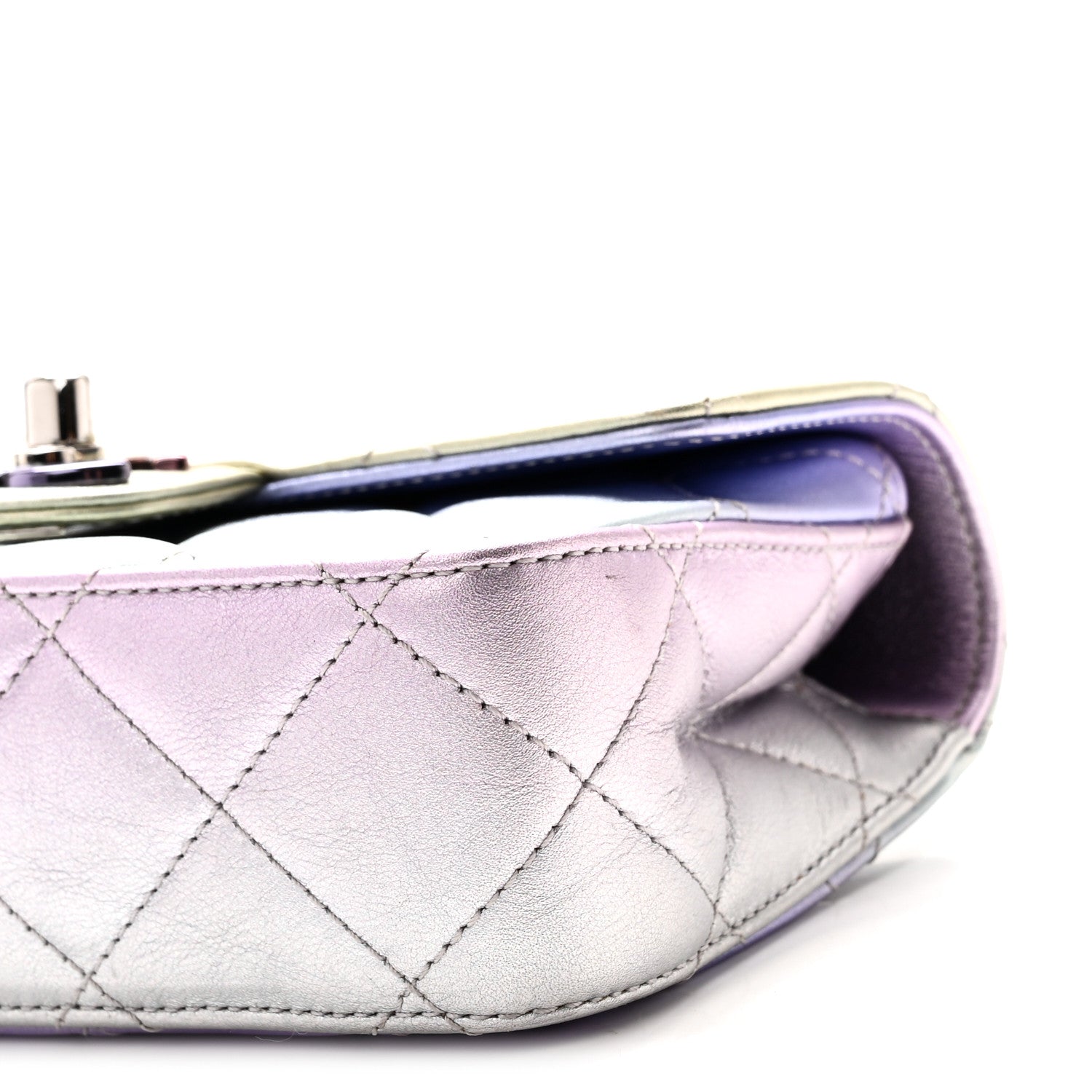 Chanel Gradient Metallic Calfskin Quilted Clutch Silver Blue Yellow Purple 10 of 11