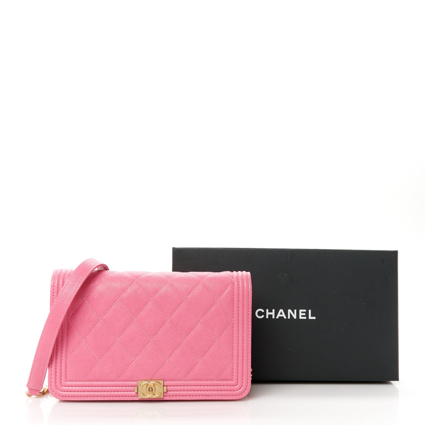 Caviar Quilted Boy Wallet On Chain WOC Pink