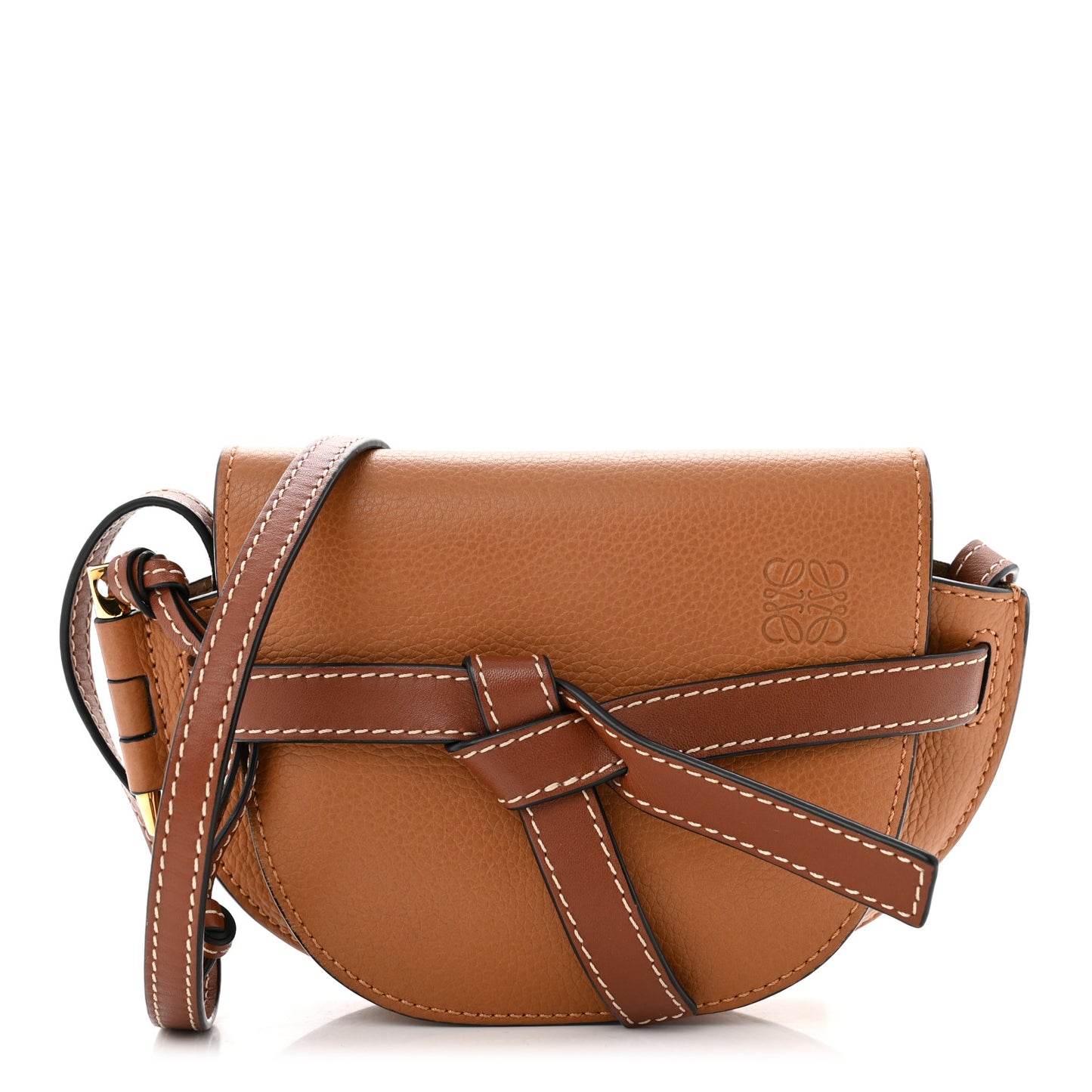 Grained Calfskin Mini Gate Crossbody Bag Caramel Pecan