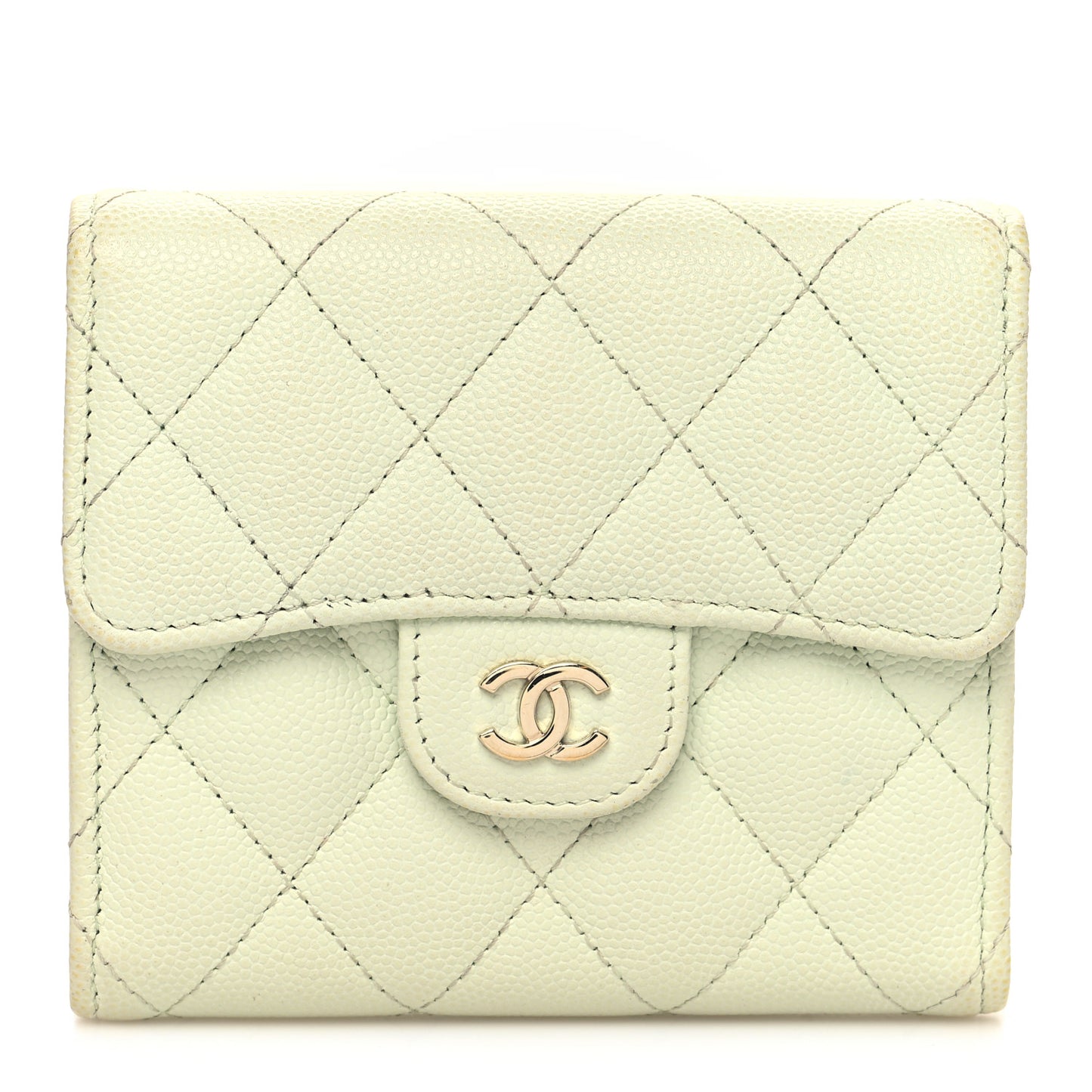 Caviar Quilted Compact Flap Wallet Light Green