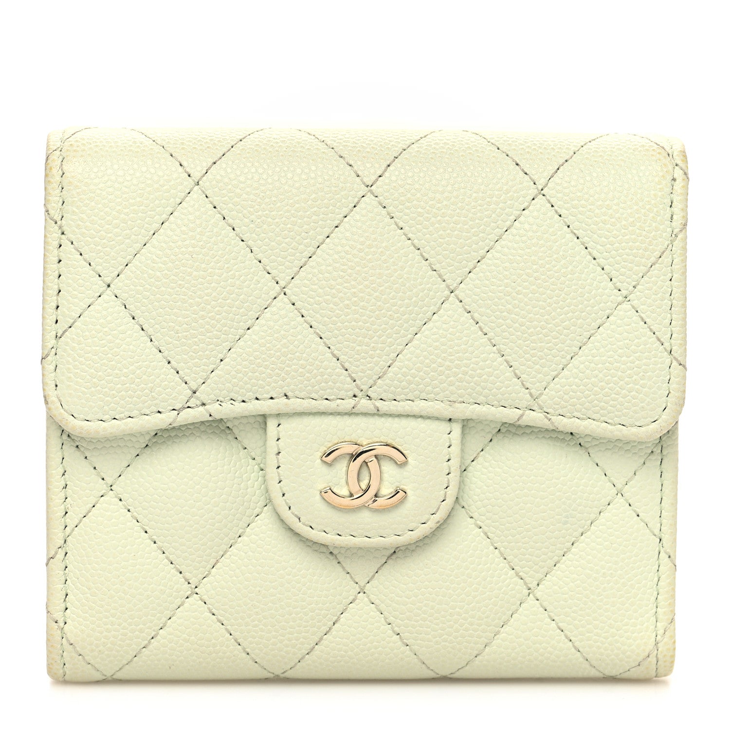 Chanel Caviar Quilted Compact Flap Wallet Light Green 1 of 12