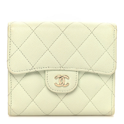 Chanel Caviar Quilted Compact Flap Wallet Light Green 1 of 12