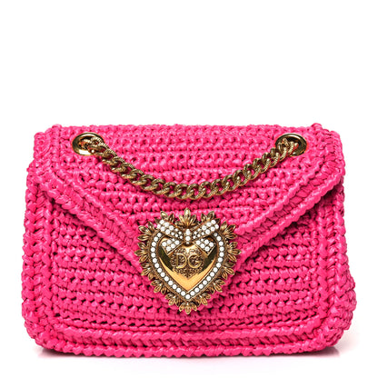 Dolce & Gabbana Raffia Woven Devotion Envelope Shoulder Bag Pink 1 of 9