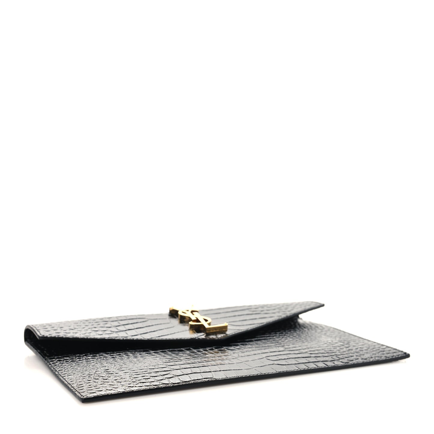 Calfskin Crocodile Embossed Uptown Monogram Pouch Black