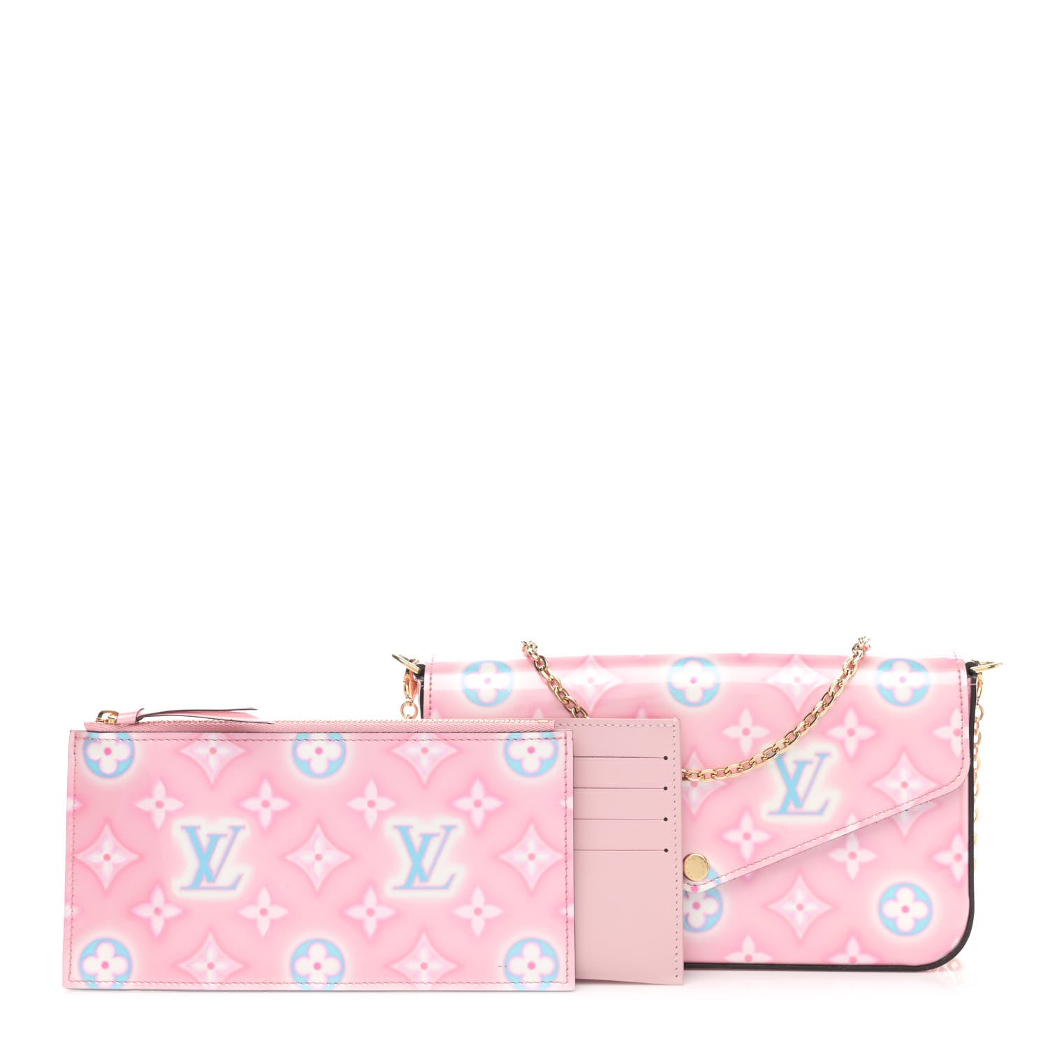 Louis Vuitton Vernis Valentine Felicie Pochette Chain Wallet Light Pink Neon 1 of 9