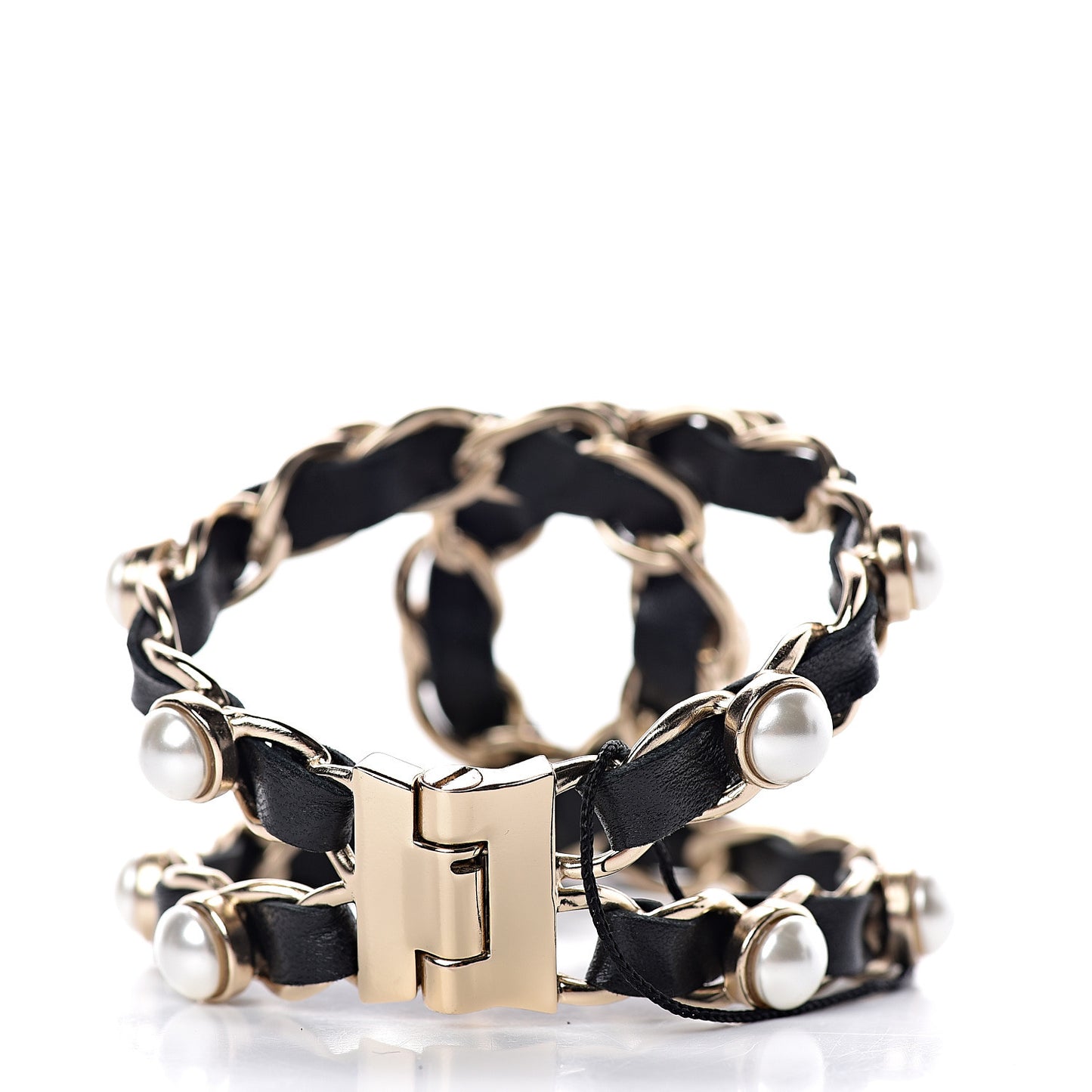 Lambskin Chain Pearl Bracelet Gold Black