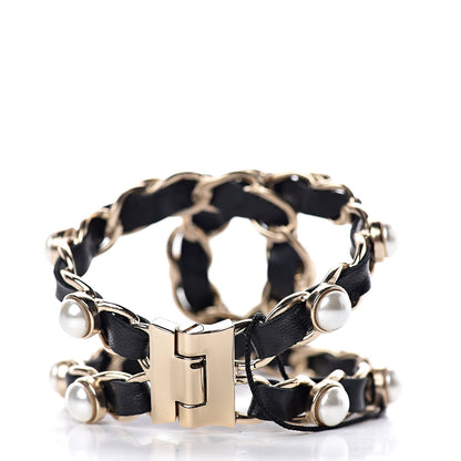Chanel Lambskin Chain Pearl Bracelet Gold Black 2 of 3