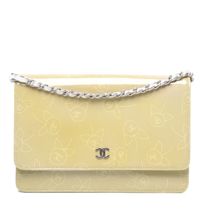 Chanel Patent Camellia Print Wallet On Chain WOC Gris Clair 1 of 11