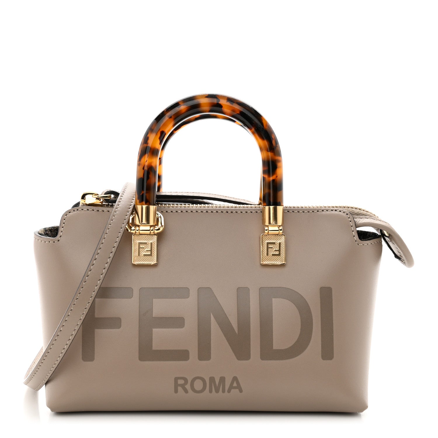 Fendi Vitello King Plexiglass Logo Embossed Mini By The Way Top Handle Boston Bag Tortora 1 of 11