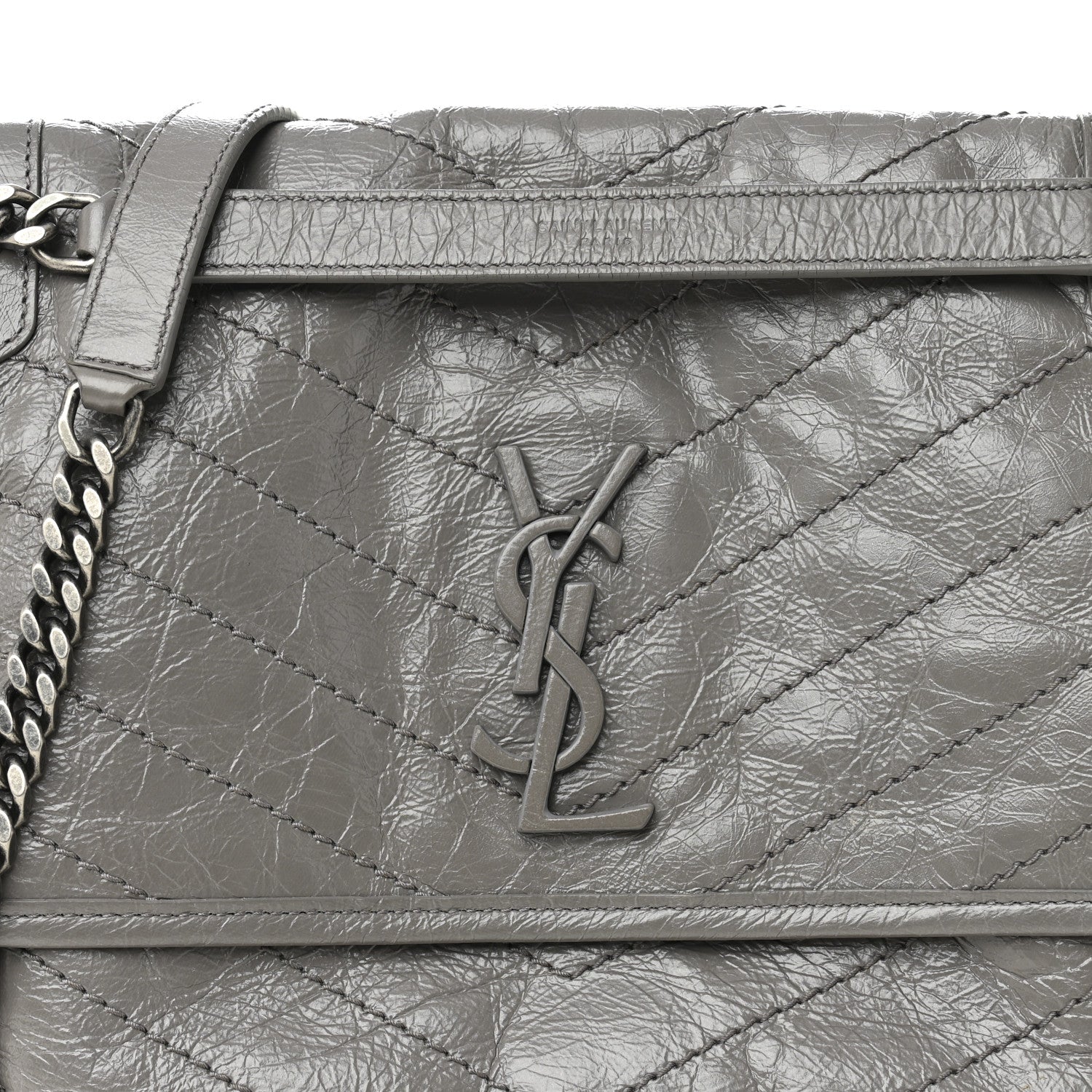 Saint Laurent Crinkled Calfskin Matelasse Monogram Medium Niki Chain Satchel Fog 8 of 10