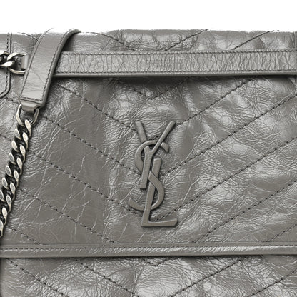 Saint Laurent Crinkled Calfskin Matelasse Monogram Medium Niki Chain Satchel Fog 8 of 10