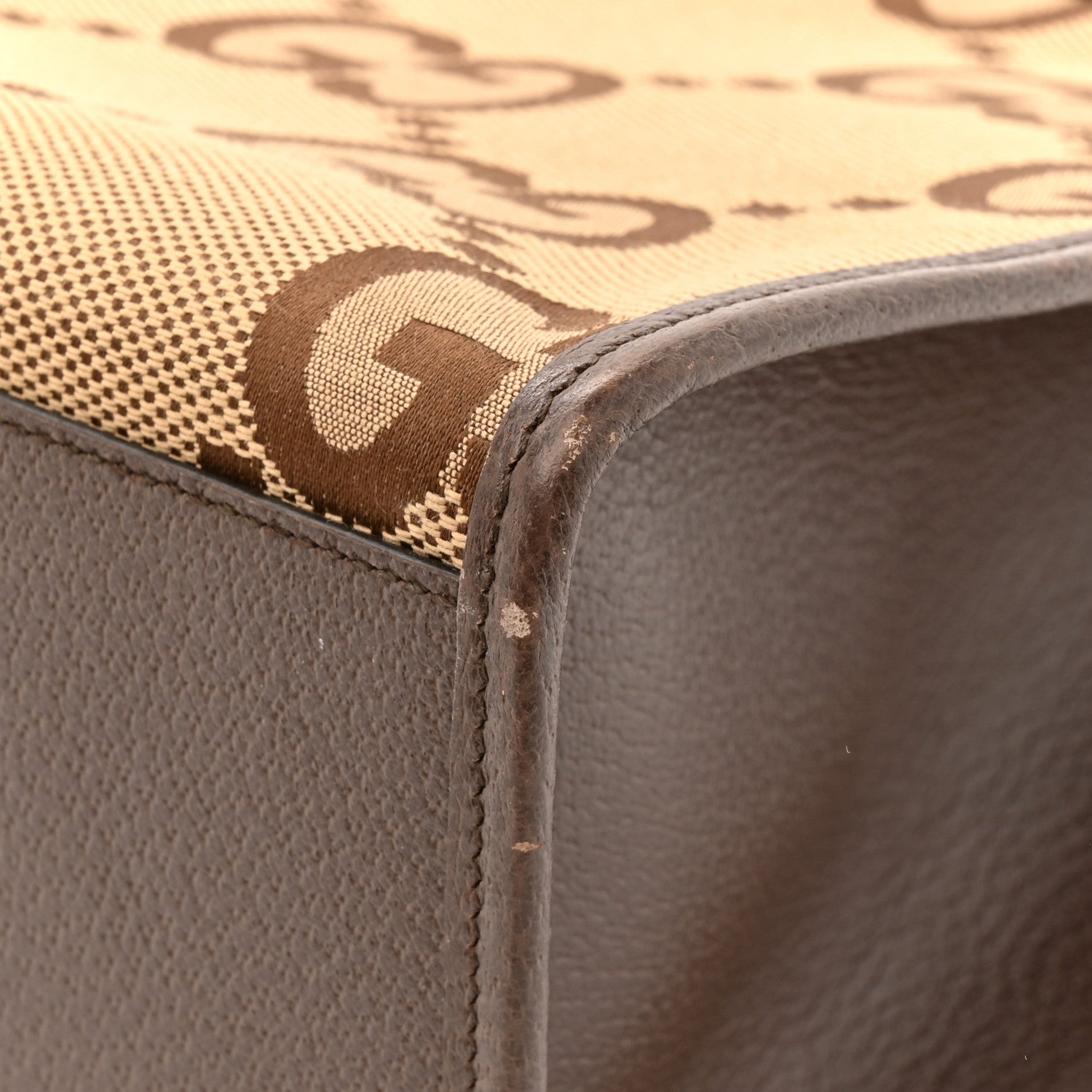 Gucci Monogram Jumbo GG Textured Dollar Calfskin Web Tote Bag Camel Ebony New Acero 9 of 16