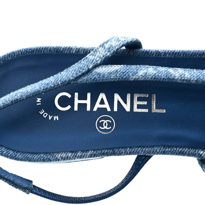 Chanel Denim Cap Toe CC Slingback Flats 41 Light Blue Multicolor 7 of 9