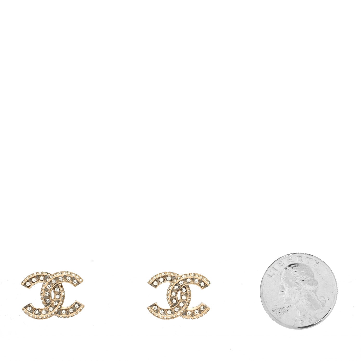 Chanel Crystal Timeless CC Earrings Light Gold 2 of 4