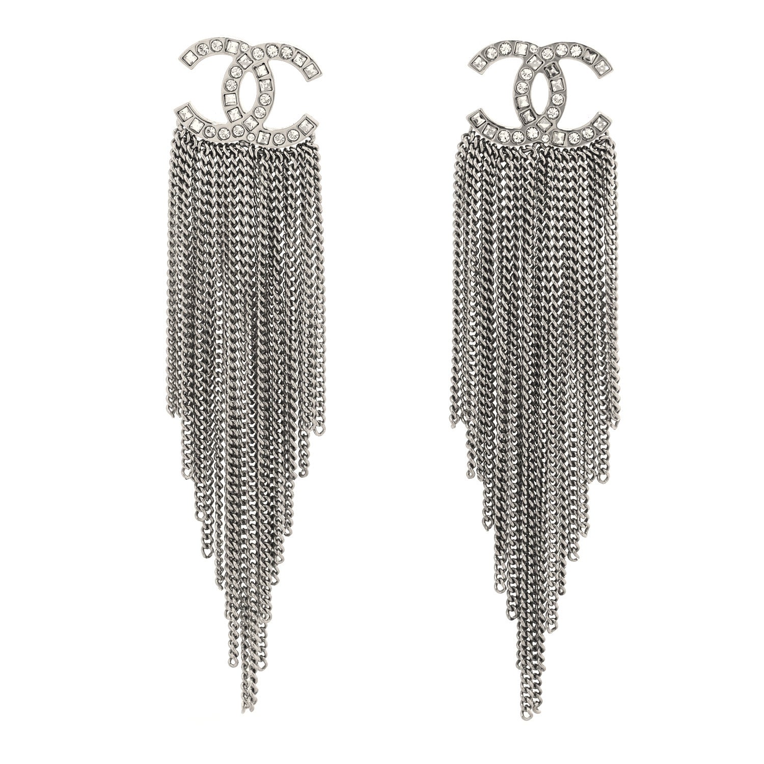 Chanel Baguette Crystal CC Chain Drop Earrings Silver 1 of 5