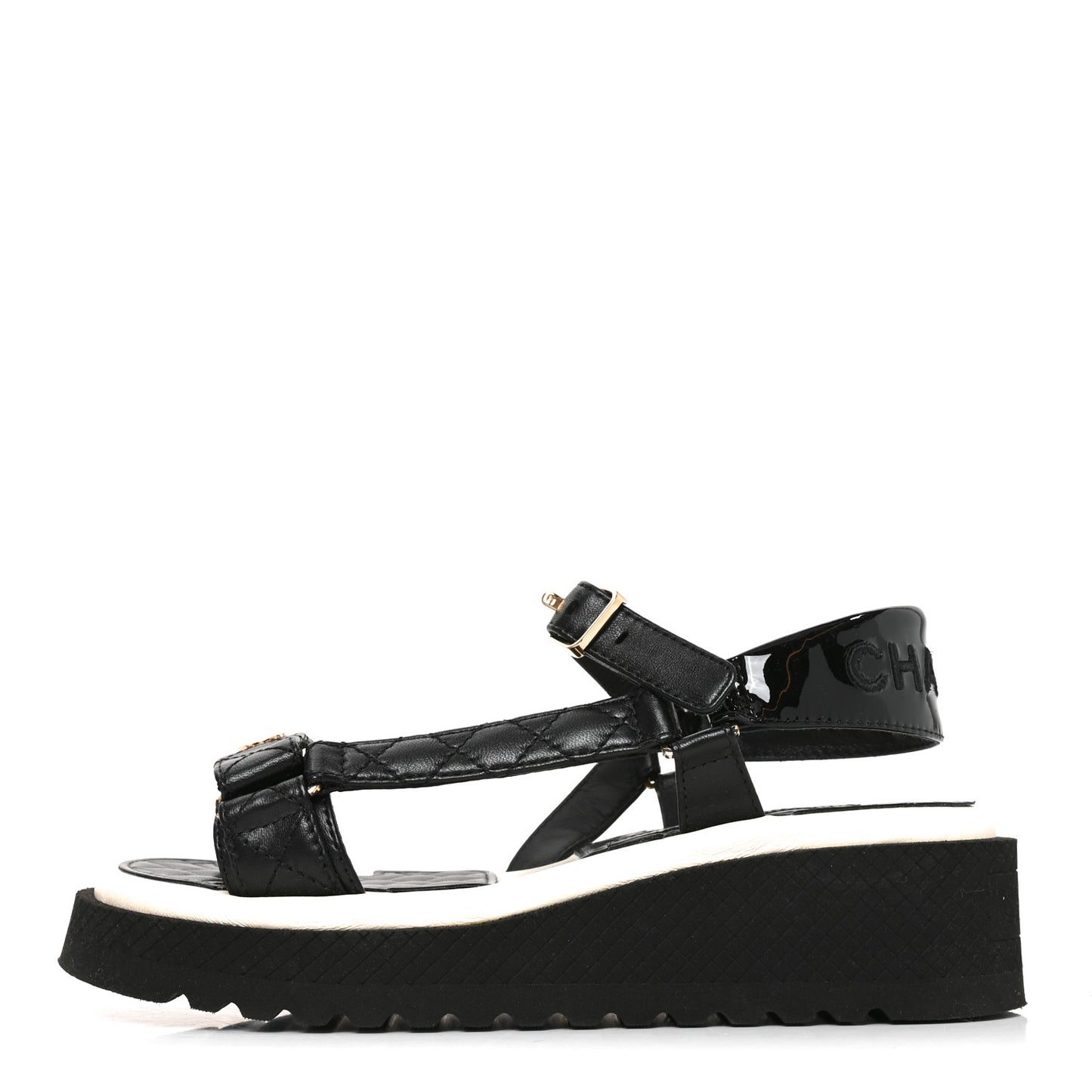 Lambskin Patent Calfskin Logo Platform Sandals 36 Black