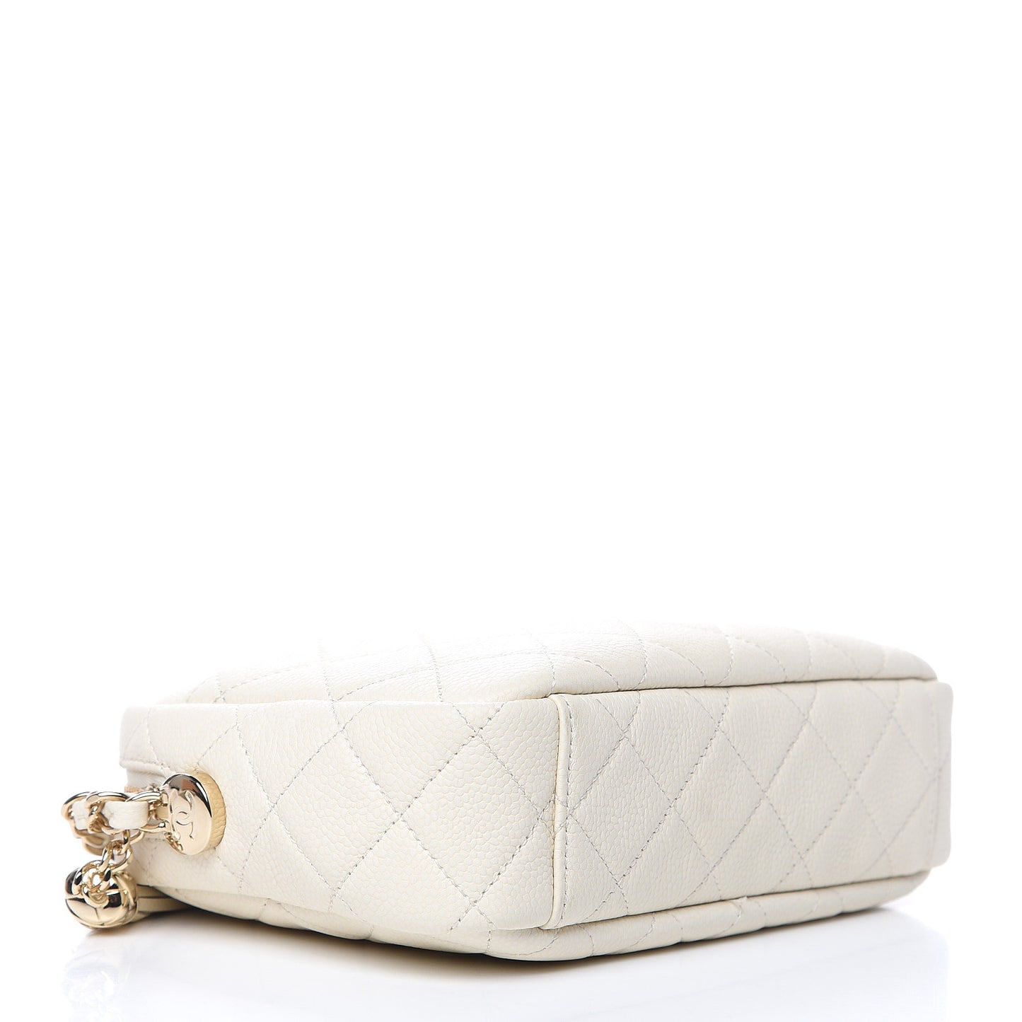 Caviar Flat Quilted Small Coco Tassel Camera Case White