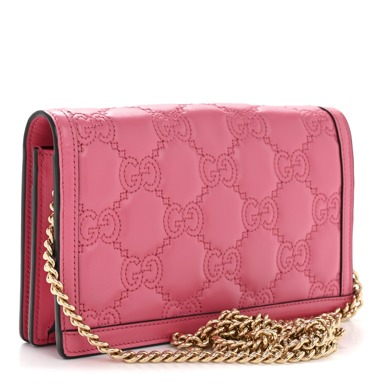 Gucci Calfskin GG Matelasse Chain Wallet Rhodamine Pink 3 of 12
