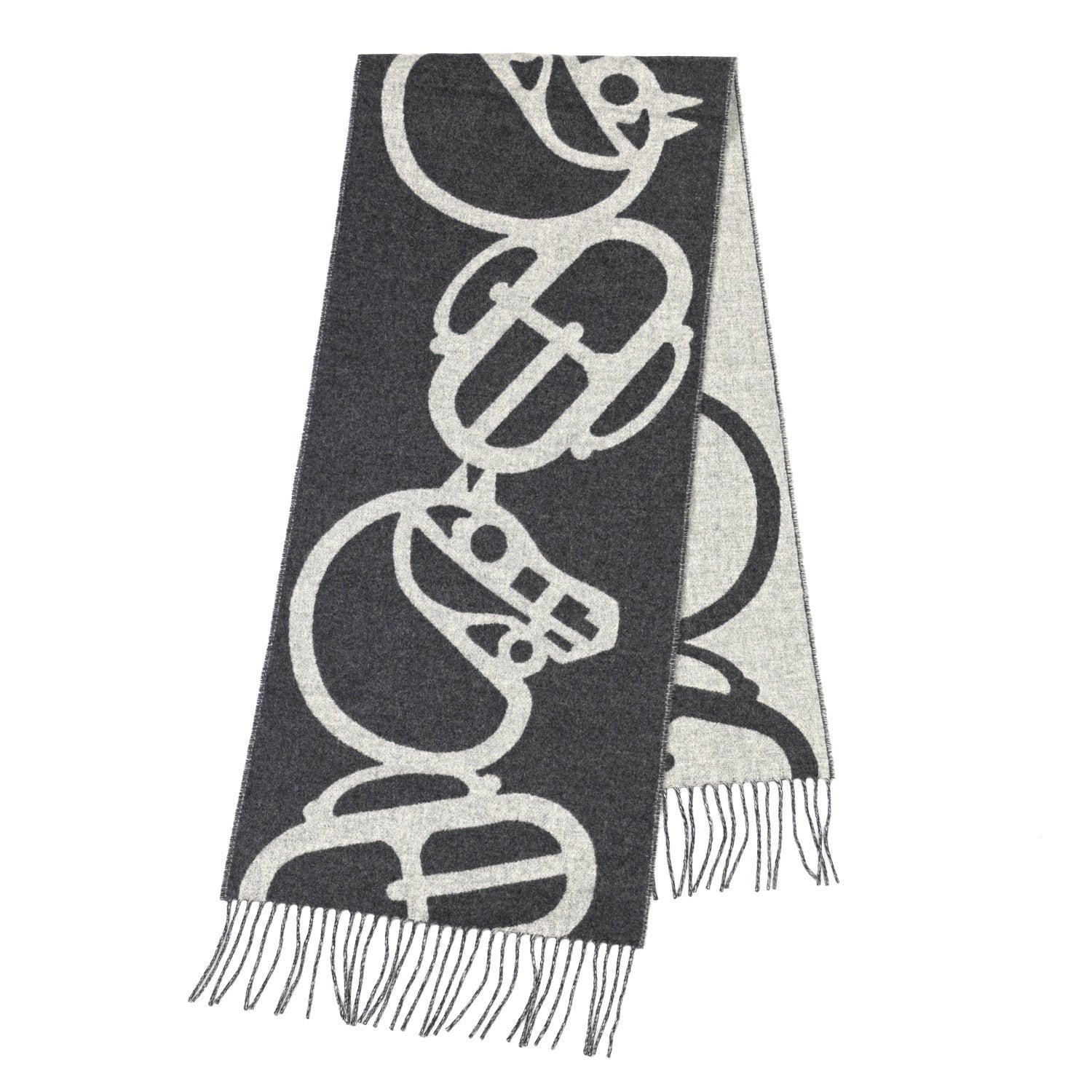 Hermes Cashmere Boucles et Camails Muffler Anthracite Gris Clair 2 of 4