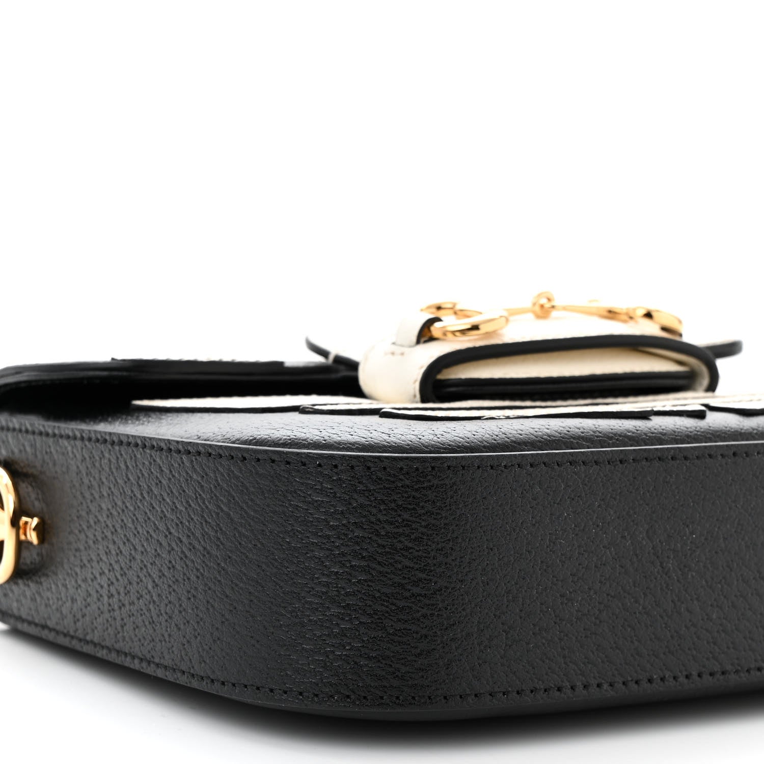 Gucci X ADIDAS Textured Dollar Calfskin Web Trefoil Mini Horsebit 1955 Shoulder Bag Black Off White 9 of 10