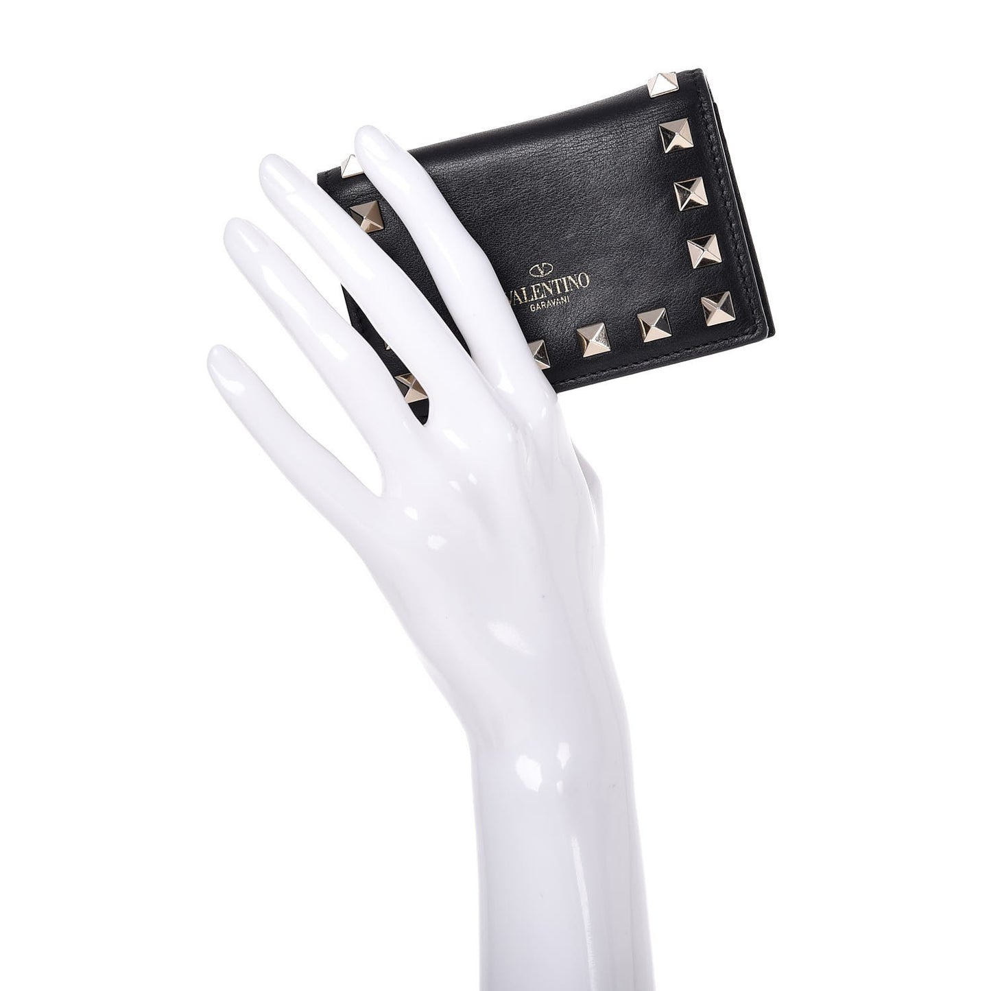 Calfskin Rockstud Bi-Fold Card Holder Black