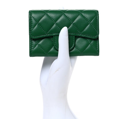Chanel Lambskin Quilted Flap Card Holder Wallet Green 2 of 9