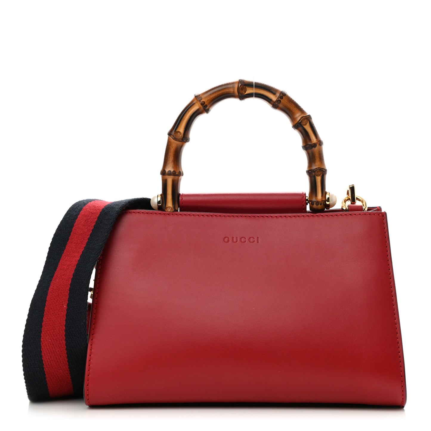Nappa Bamboo Web Mini Nymphaea Top Handle Bag Hibiscus Red