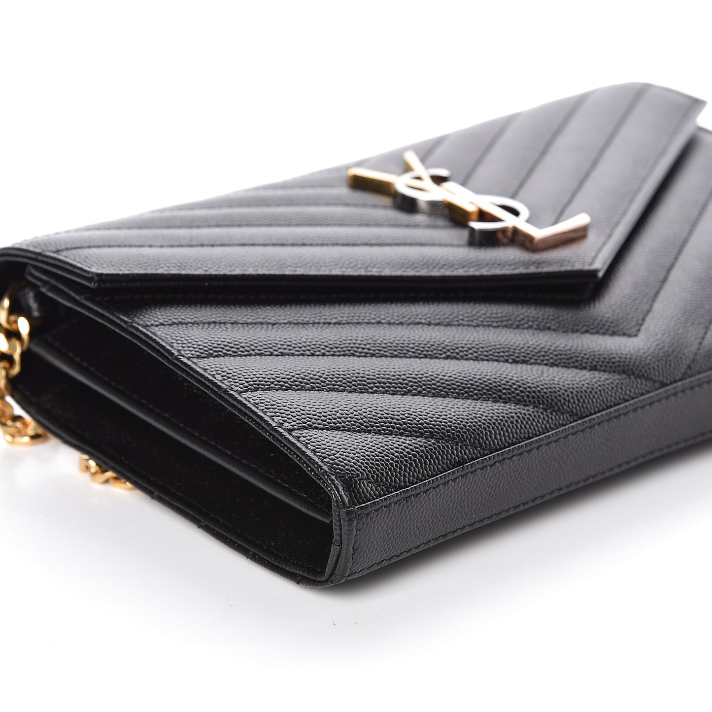 Grain De Poudre Matelasse Chevron Monogram Chain Wallet Black