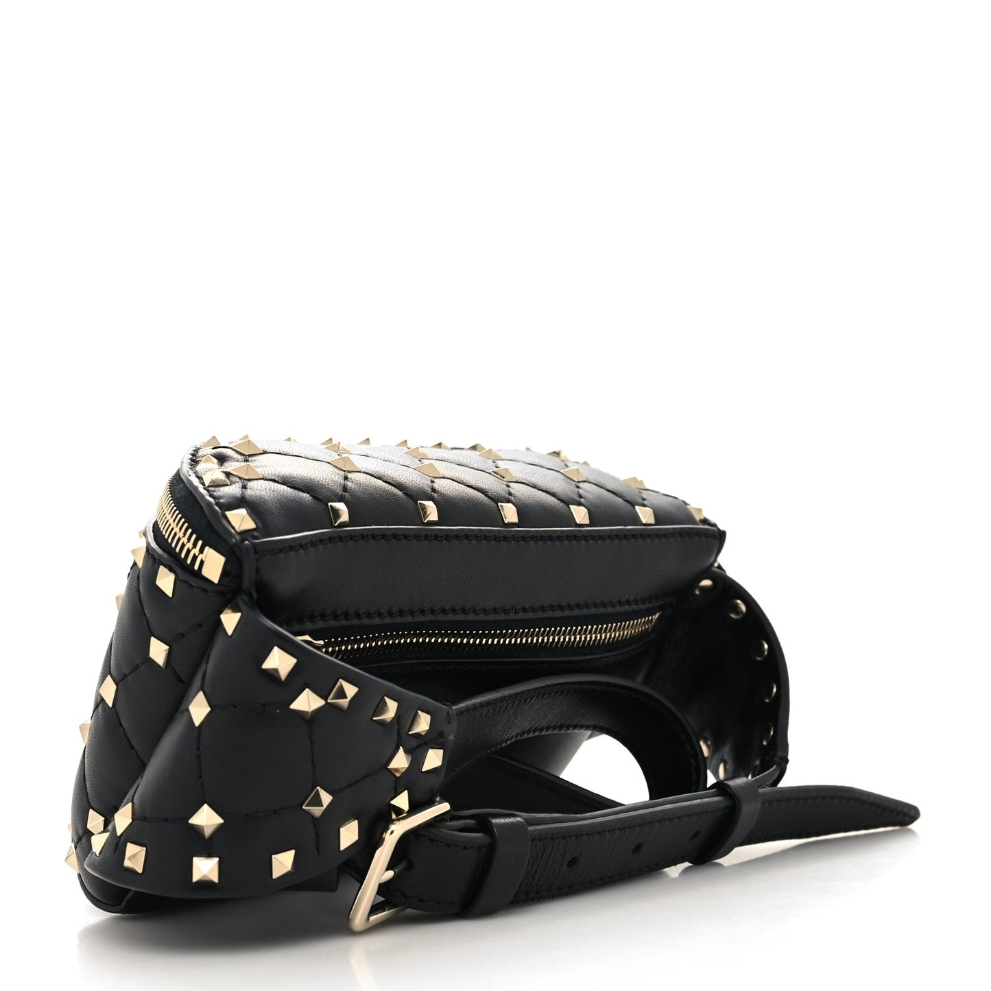 Lambskin Rockstud Spike Belt Bag 85 Black