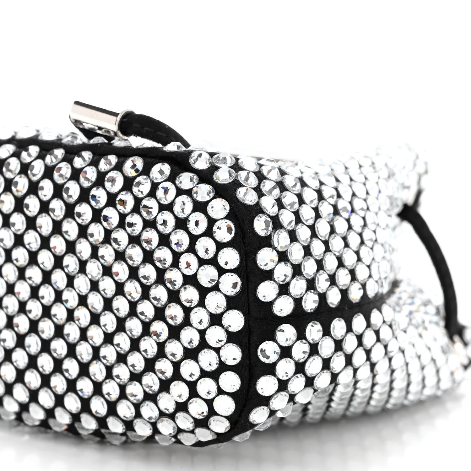 Prada Satin Crystal Metal Triangle Logo Mini Drawcord Pouch Shoulder Bag Cristal 11 of 12