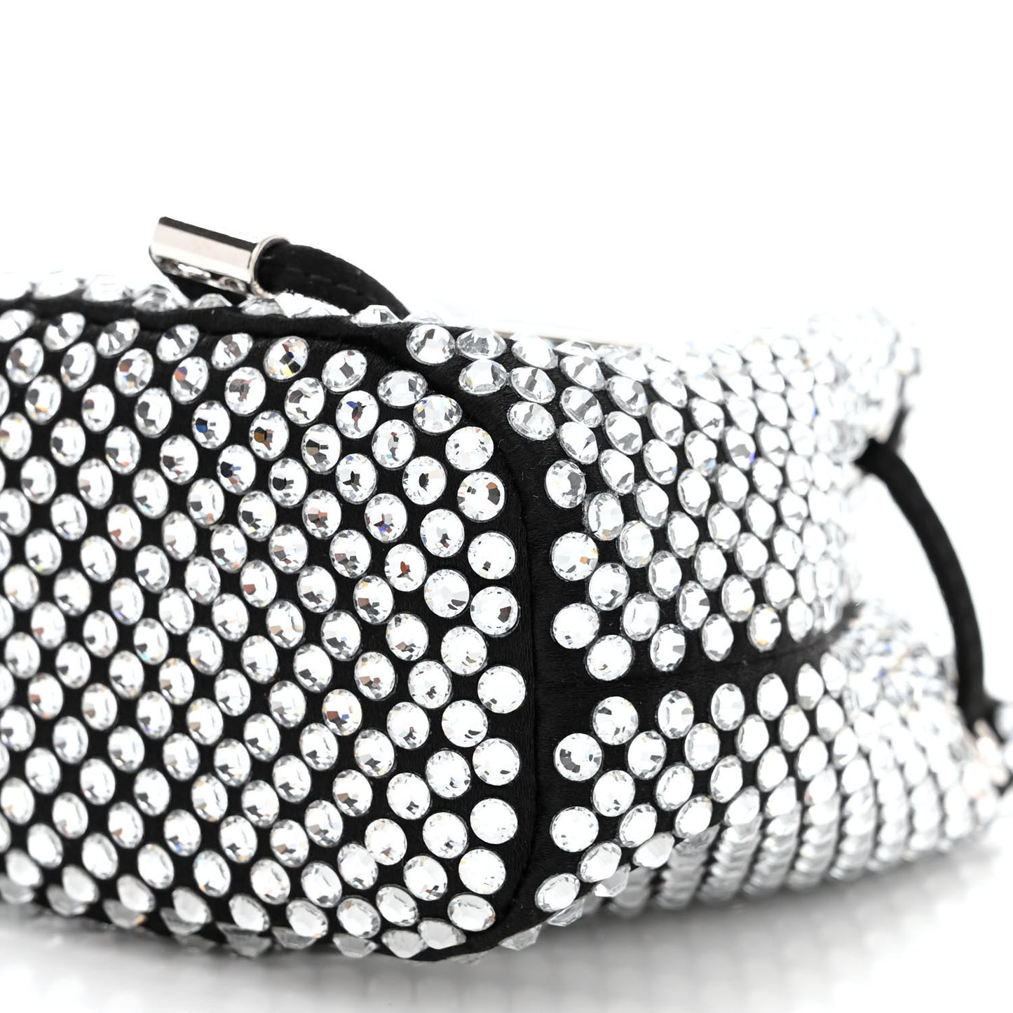Satin Crystal Metal Triangle Logo Mini Drawcord Pouch Shoulder Bag Cristal