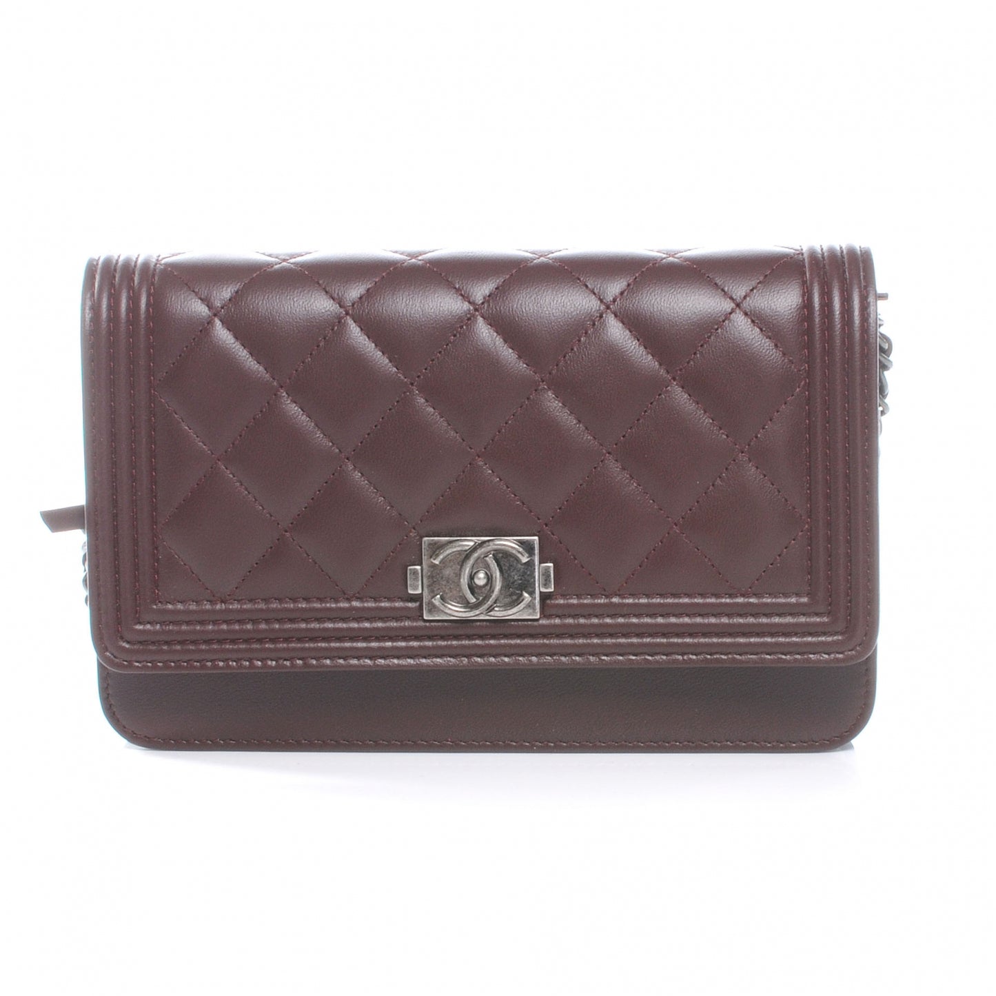 Lambskin Quilted Boy Wallet On Chain WOC Burgundy