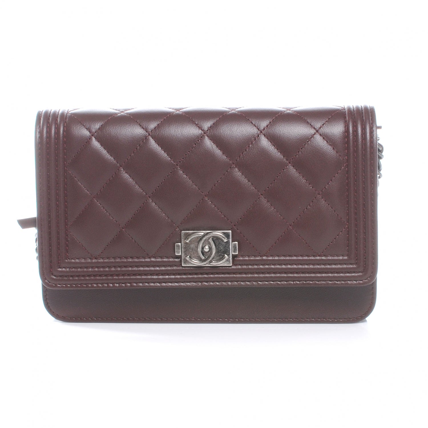 Chanel Lambskin Quilted Boy Wallet On Chain WOC Burgundy 1 of 8