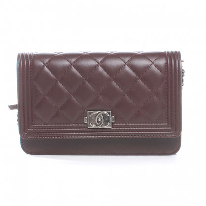 Chanel Lambskin Quilted Boy Wallet On Chain WOC Burgundy 1 of 8