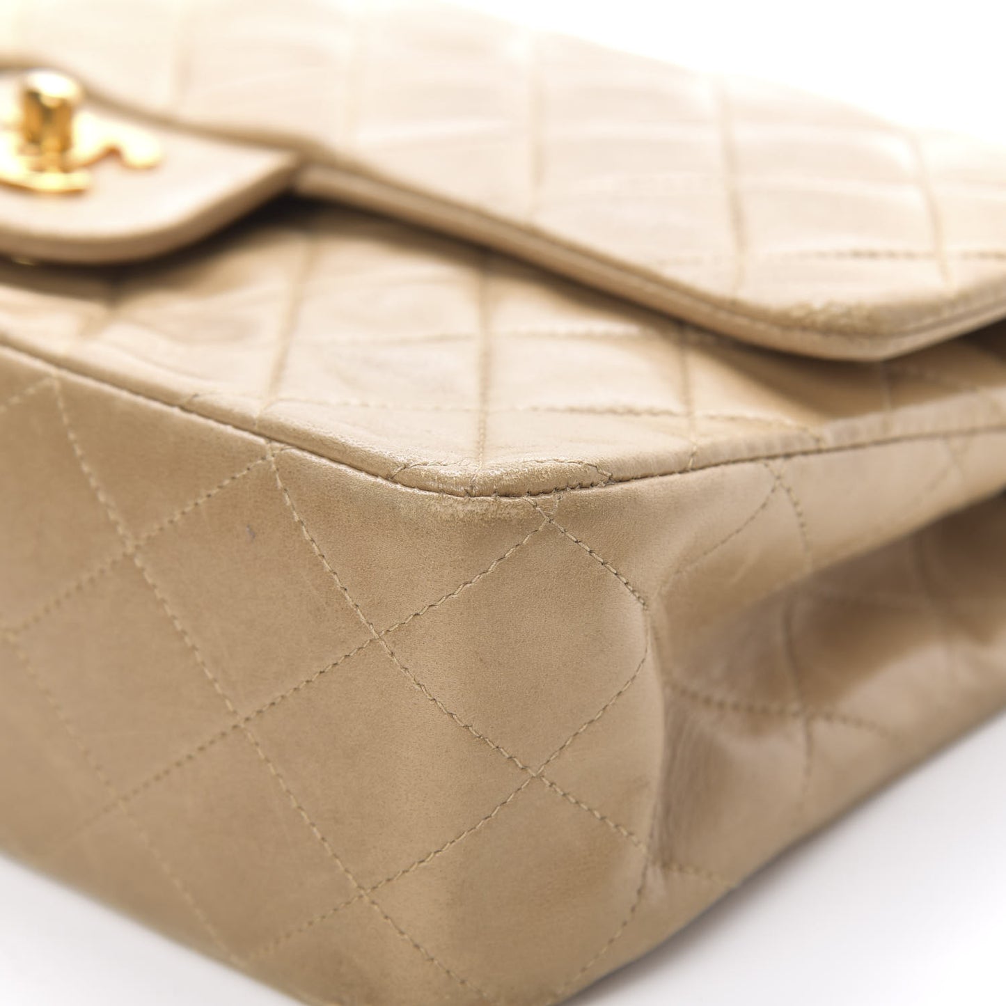 Lambskin Quilted Medium Double Flap Beige