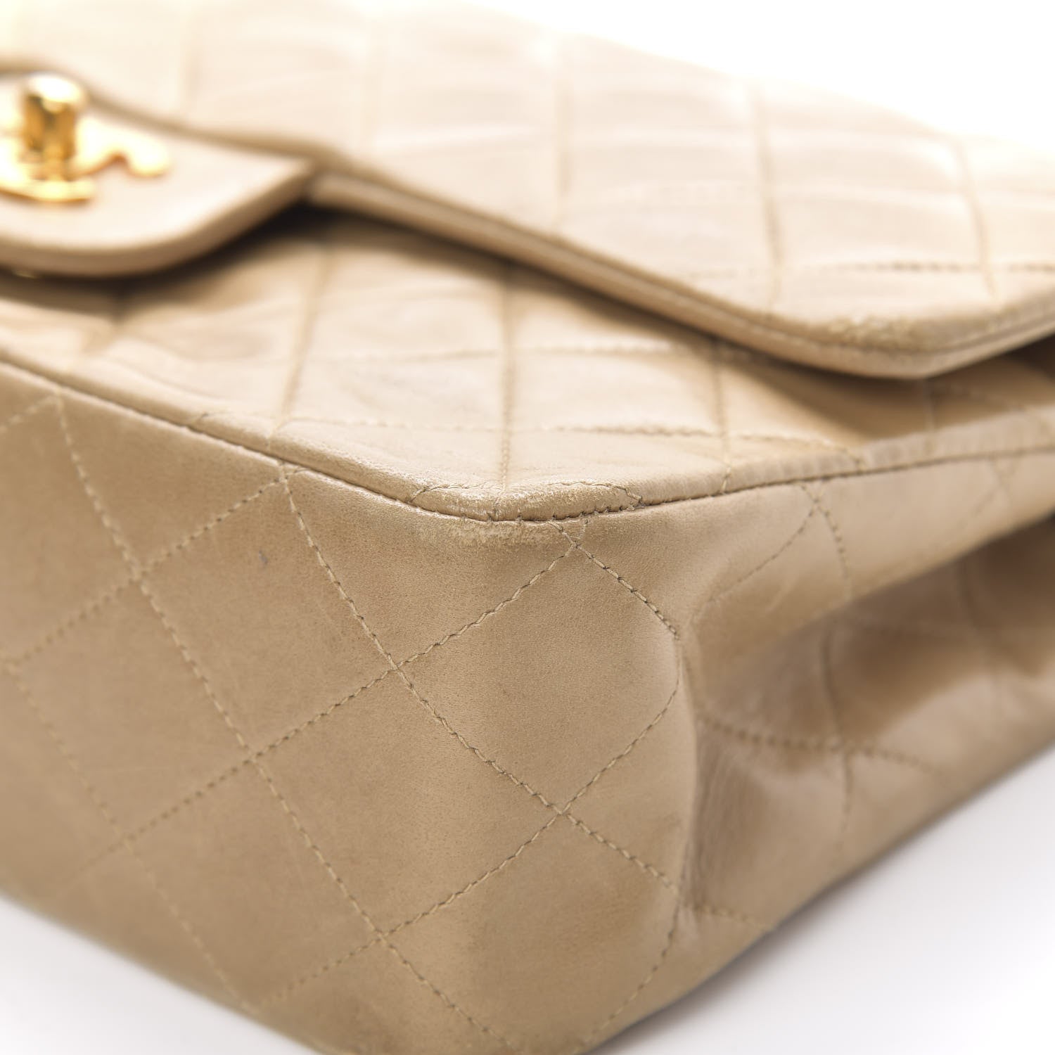 Chanel Lambskin Quilted Medium Double Flap Beige 15 of 22