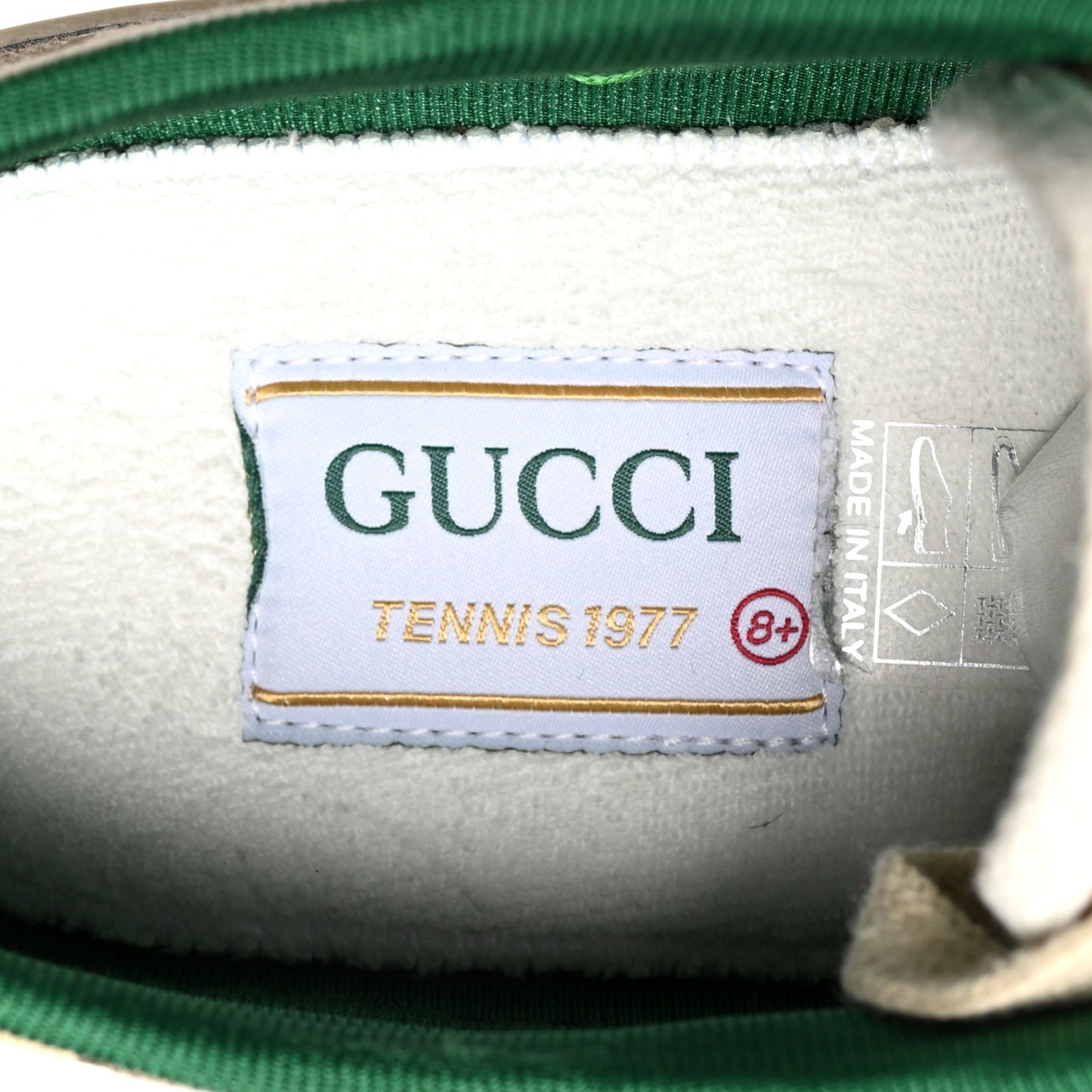 GG Monogram Web Mens 1977 Tennis Sneakers 8.5 Beige Ebony Mystic White