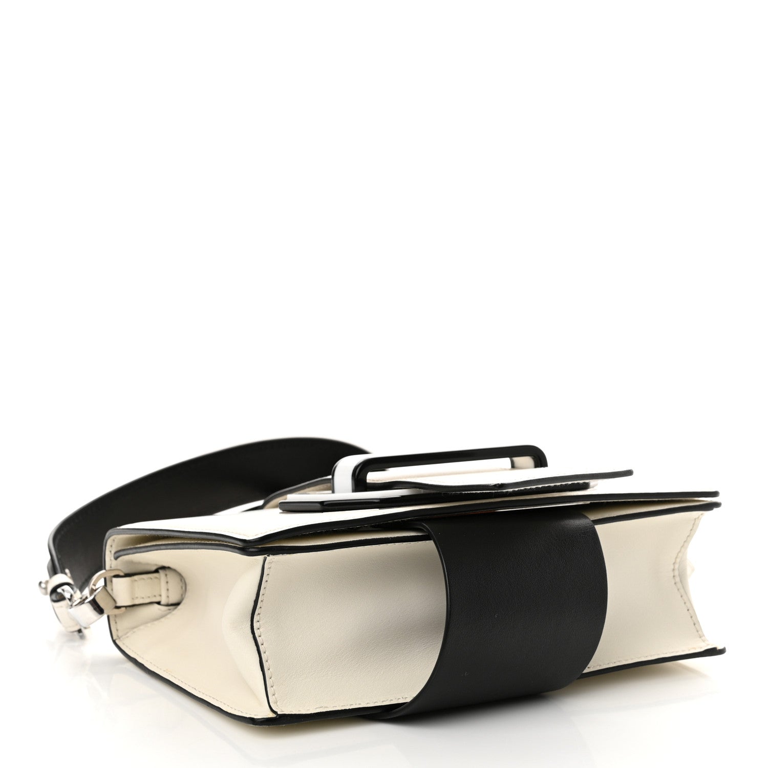 Prada City Calf Plex Ribbon Bag White Black 4 of 12