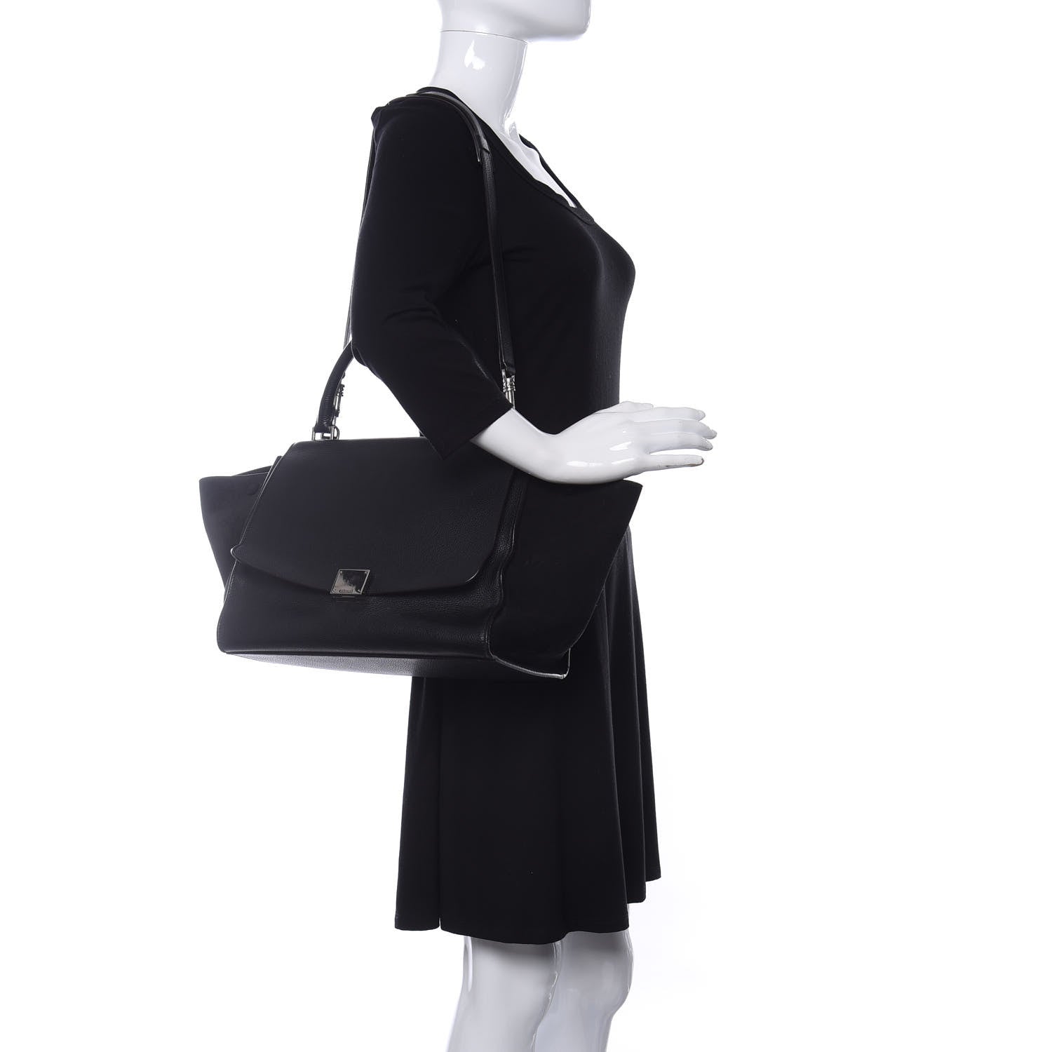 Celine Drummed Calfskin Suede Small Trapeze Black 2 of 9