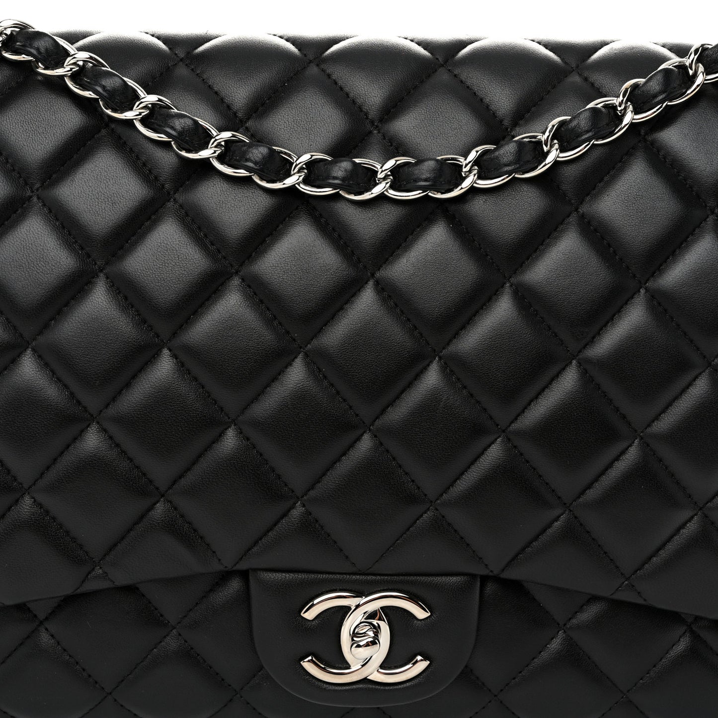 Lambskin Quilted Maxi Double Flap Black