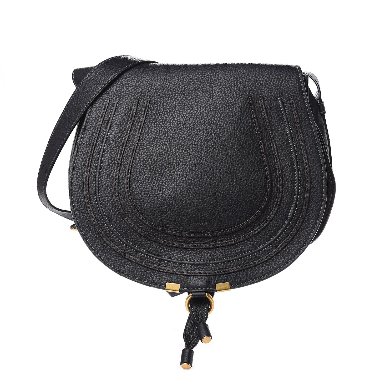 Calfskin Medium Marcie Round Crossbody Bag Black