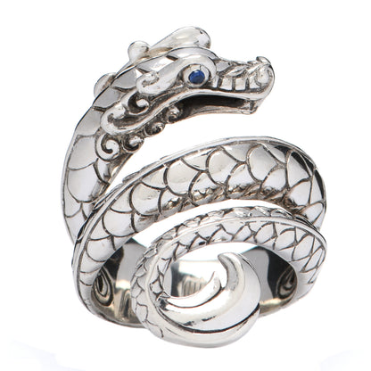 John Hardy Sterling Silver Blue Sapphire Legends Naga Dragon Coil Ring 54 7 1 of 4