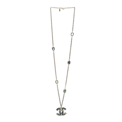 Chanel Poured Glass Crystal Large CC Pendant Necklace Gold Blue Multicolor 3 of 4