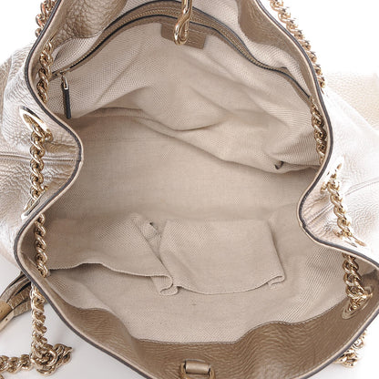 Gucci Metallic Pebbled Calfskin Medium Soho Chain Shoulder Bag Golden Beige 5 of 7