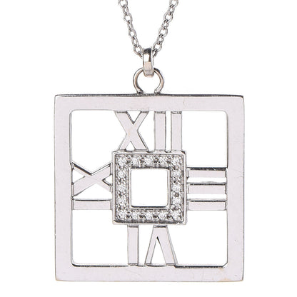 Tiffany 18K White Gold Diamond Atlas Square Pendant Necklace 4 of 7