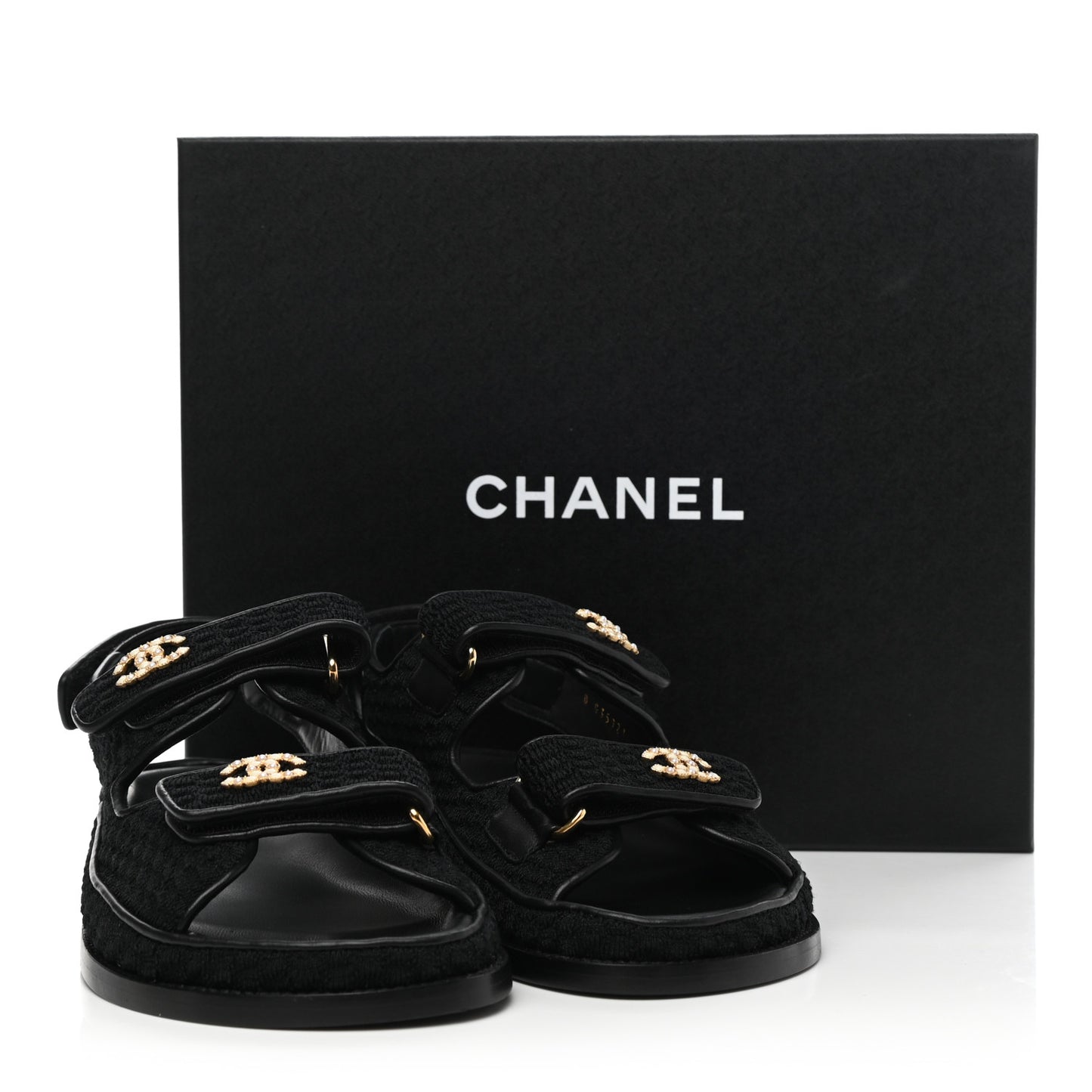 Knit Fabric Velcro Dad Sandals 37 Black